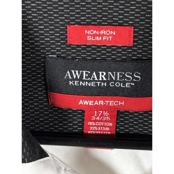 AWearness Kenneth Cole Mens White Non Iron Slim Fit Dress Shirt 17 34 35 - Picture 5 of 15